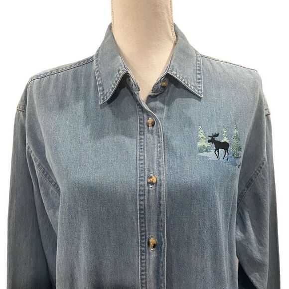 Outrageous Sports Button Down Denim Shirt - Picture 4 of 6